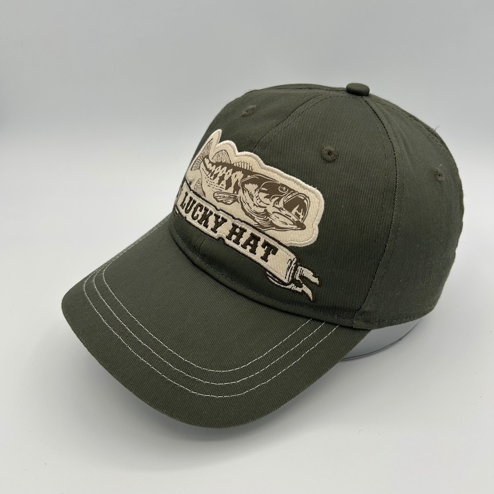Lucky Hat Bass Fish Infinity Baseball Cap Mens OSFM Olive Green Fishing Outdoor